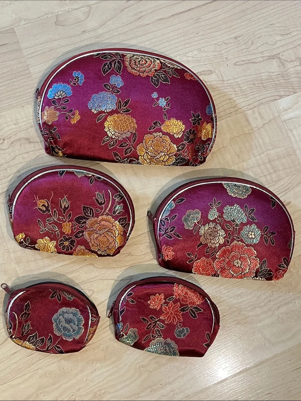 5-Piece Floral Satin Nesting Cosmetic Bag Set | NWOT | Travel Organizer